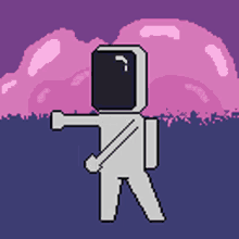 Pixel-art astronaut floating in pink space